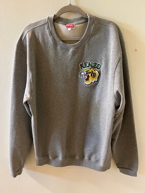 Kenzo Gray Crewneck with Embroidered Tiger Patch